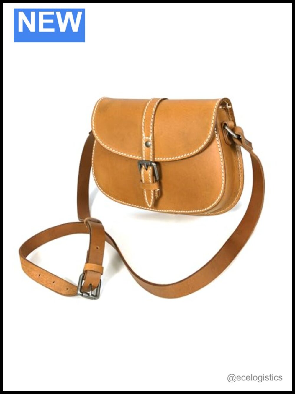 Saddle Leather Crossbody Bag with Adjustable Strap and Buckle Closure